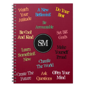 Caderno Espiral Citações inspiradores sua cor de Borgonha do