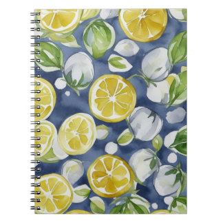 Caderno Espiral Citrus de Padrão de Limão de Aquarela