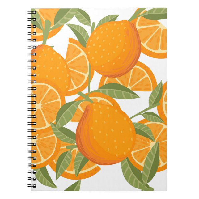 Caderno Espiral Citrus Delight: Padrão de Fruta Laranja (Frente)