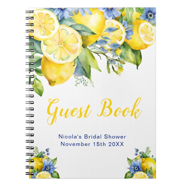 Caderno Espiral Citrus Lemon Mediterranean Bridal Shower Guest (Frente)