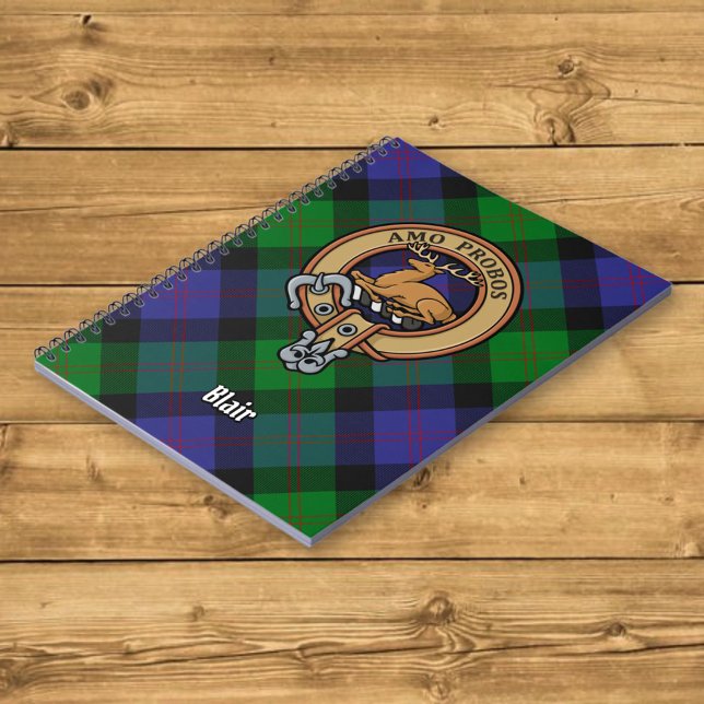 Caderno Espiral Clan Blair Crest sobre Tartan (Criador carregado)