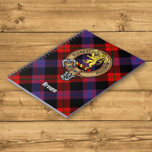 Caderno Espiral Clan Brown Crest sobre Tartan