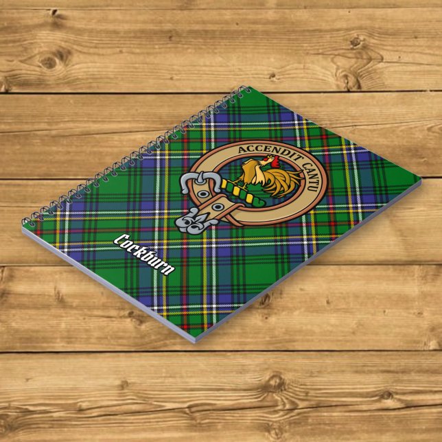 Caderno Espiral Clan Cockburn Crest sobre Tartan (Criador carregado)