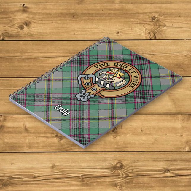 Caderno Espiral Clan Craig Crest sobre Tartan (Criador carregado)