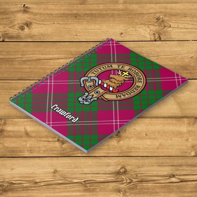 Caderno Espiral Clan Crawford Crest sobre Tartan (Criador carregado)