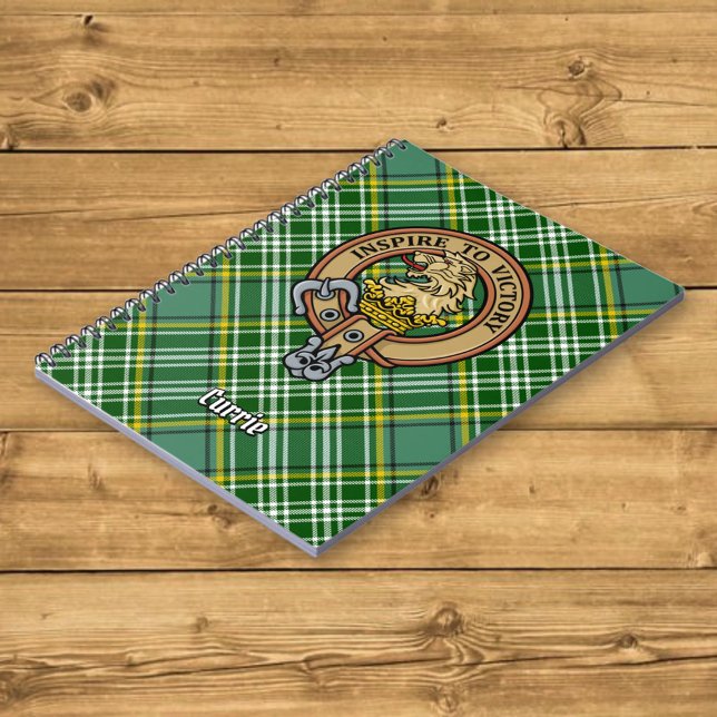 Caderno Espiral Clan Currie Lion Crest sobre Tartan (Criador carregado)