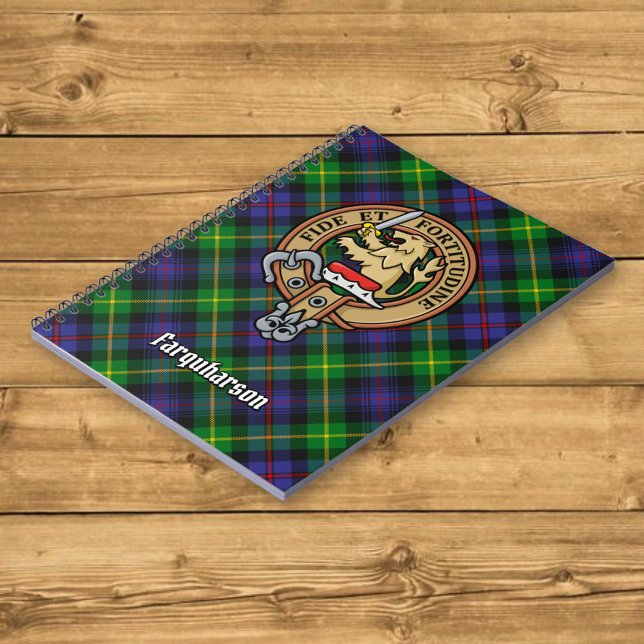 Caderno Espiral Clan Farquharson Crest sobre Tartan (Criador carregado)