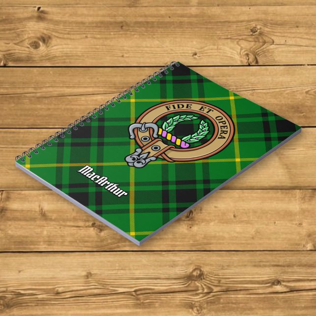 Caderno Espiral Clan MacArthur Crest sobre Tartan (Criador carregado)