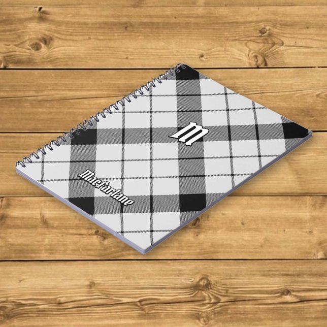Caderno Espiral Clan MacFarlane Black and White Tartan (Criador carregado)