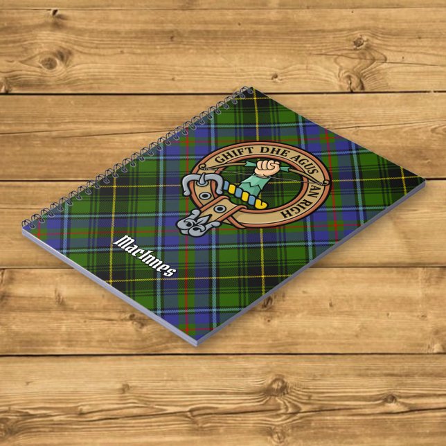 Caderno Espiral Clan MacInnes Crest sobre Tartan (Criador carregado)
