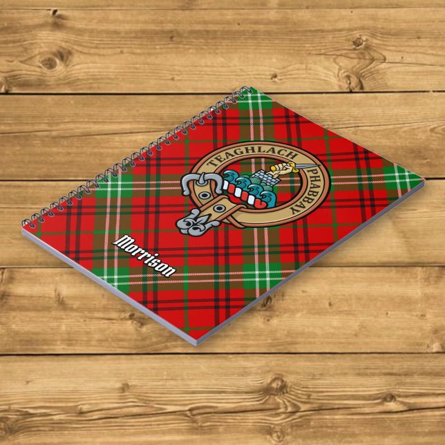 Caderno Espiral Clan Morrison Crest sobre o Red Tartan (Criador carregado)