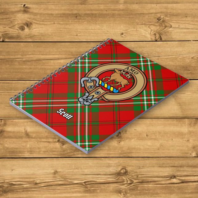 Caderno Espiral Clan Scott Crest sobre Red Tartan (Criador carregado)