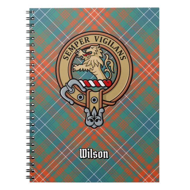 Caderno Espiral Clan Wilson Crest sobre o Antigo Tartan (Frente)