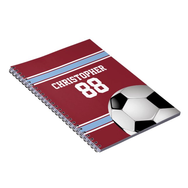 Caderno Espiral Claret e Blue Stripes Soccer Ball Jersey (Lado Direito)