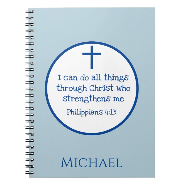 Caderno Espiral Classic Cross Philippians 4:13 Blue (Frente)