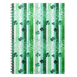 Caderno Espiral Classic Green White Vertical Stripes Shamrocks