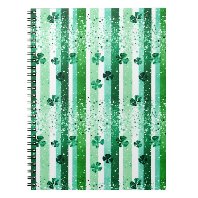 Caderno Espiral Classic Green White Vertical Stripes Shamrocks (Frente)