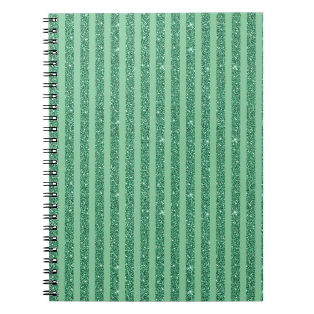 Caderno Espiral Classic Jade Green Glitter Style Vertical Stripes (Frente)