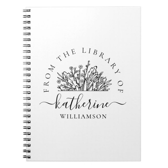 Caderno Espiral Classic Wildflowers Name Script Custom Name & Text (Frente)