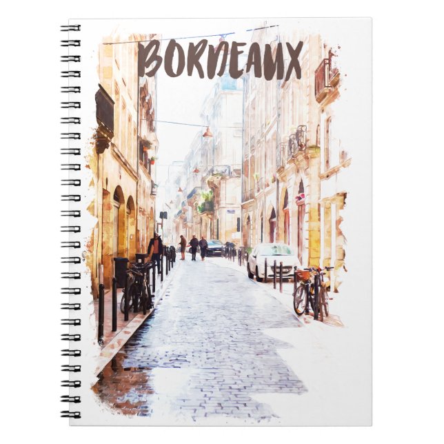Caderno Espiral Clássico Bordéus France Watercolor Viagem (Frente)