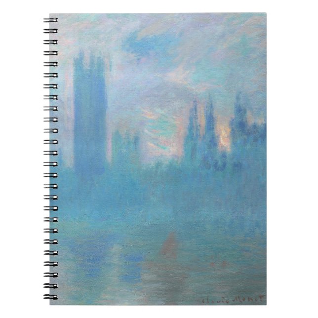 Caderno Espiral Claude Monet. Casas do Parlamento em Londres. Azul (Frente)