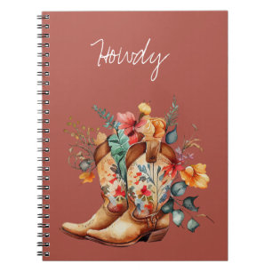 Caderno Espiral Clay Brown Floral Cowgirl Boots