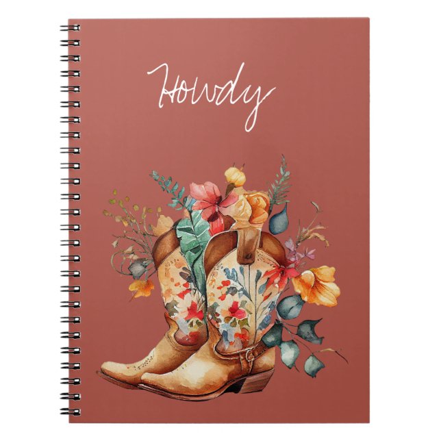 Caderno Espiral Clay Brown Floral Cowgirl Boots (Frente)