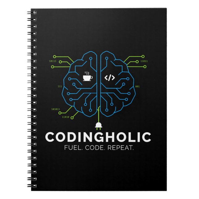 Caderno Espiral Clean Tech Brain Coding Notebook Design For Coders (Frente)