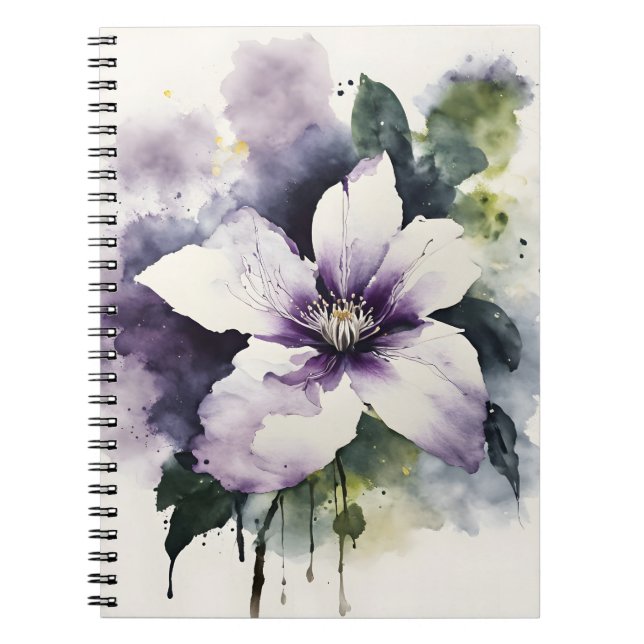 Caderno Espiral Clematis - Flores aquarela (Frente)