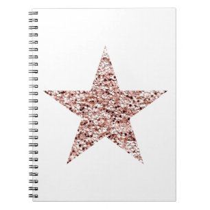 Caderno Espiral Clipe Estrelado de Grelha de rosa Sequência Dourad
