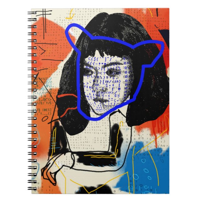 Caderno Espiral Clone abstrato órfão do preto | MK - projeto Leda (Frente)