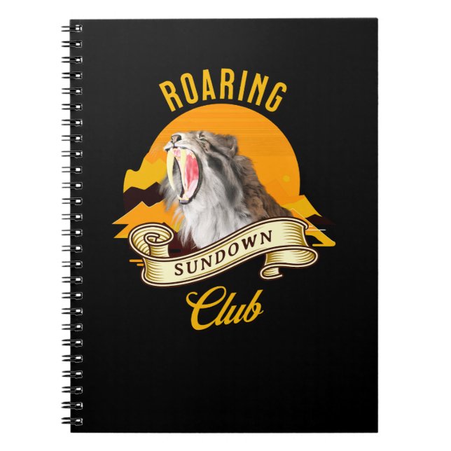 Caderno Espiral Clube de Aventura do Pôr do Sol Retro do Tigre-den (Frente)