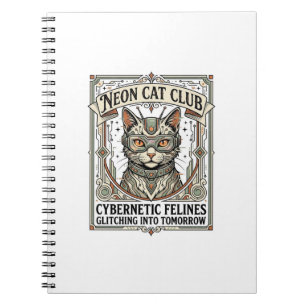 Caderno Espiral Clube de Gatos Neon Gato Cyberpunk Arte Vetorial V