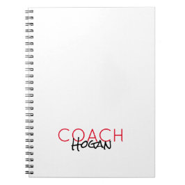 Caderno Espiral COACH NAME texto personalizado vermelho preto Spor