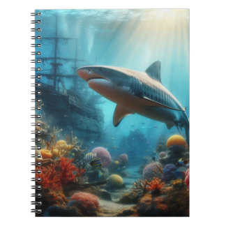 Caderno Espiral Coastal/nautical tiger shark & coral reef