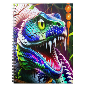 Caderno Espiral Cobra Cobra com turquesa vibrante e escalas azuis