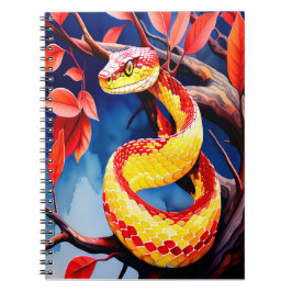 Caderno Espiral Cobra com balanças vibrantes, vermelhas e amarelas