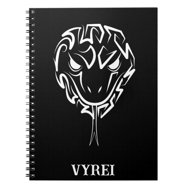 Caderno Espiral Cobra de Tribal Negro e Branco (Frente)