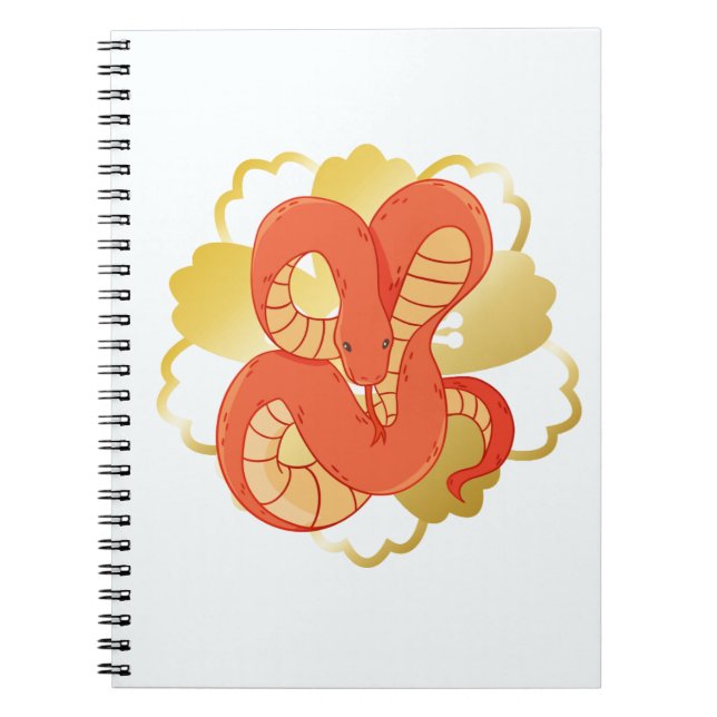 Caderno Espiral Cobra vermelho em uma flor Ouro" | Única e Luxuosa (Frente)