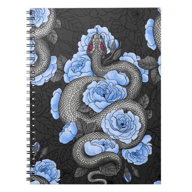 Caderno Espiral Cobras e rosas azuis (Frente)