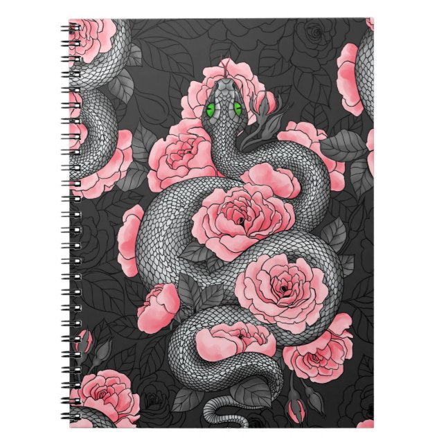Caderno Espiral Cobras e rosas de pêssego (Frente)