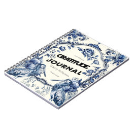 Caderno Espiral Cobrir de Gratidão de Chinoiserie Azul Elegante