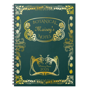 Caderno Espiral Cobrir De Livro Art Nouveau Motifs Dourados Verde