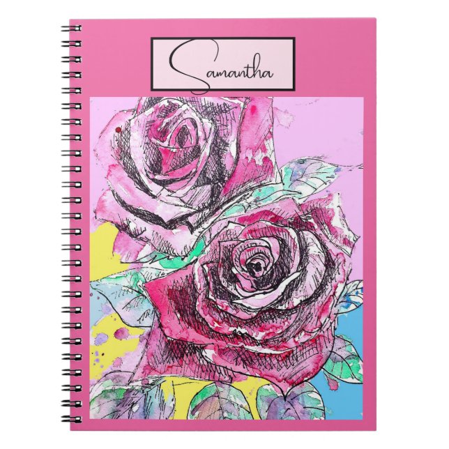 Caderno Espiral Cobrir inteligente iPad de Rosas d'água cor-de-ros (Frente)