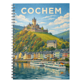 Caderno Espiral Cochem Alemanha Arte de Viagem Vintage