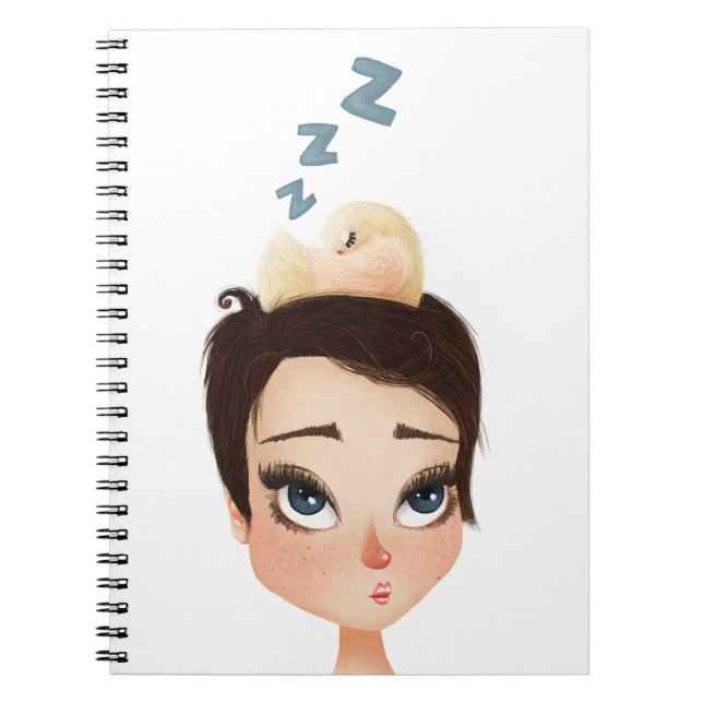 Caderno Espiral Cochilando Birdie em uma Pixie (Frente)