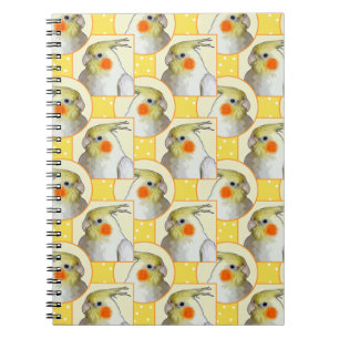 Caderno Espiral Cockatiel Yellow White Pattern Pet Bird School