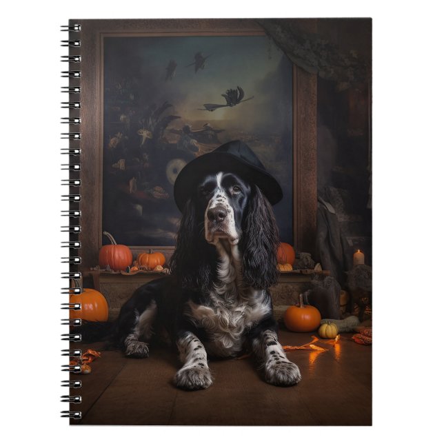Caderno Espiral Cocker Spaniel Inglês Abóboras Halloween Assustado (Frente)