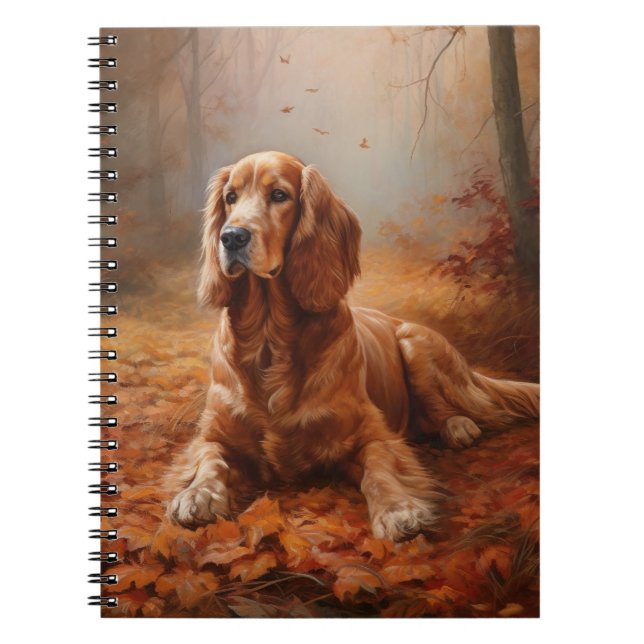 Caderno Espiral Cocker Spaniel no Outono Folhas Caídas Inspiram (Frente)