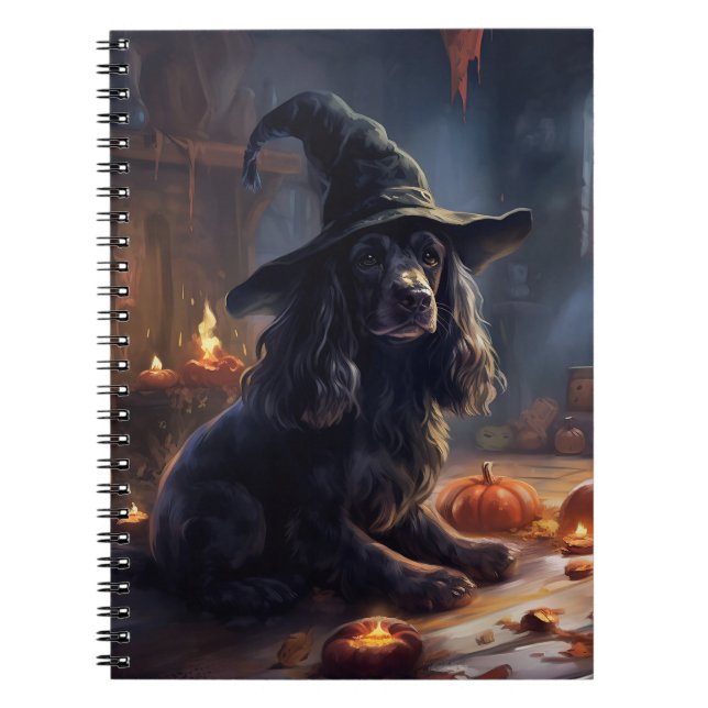 Caderno Espiral Cocker Spaniel Pumpkins Halloween Assustado (Frente)